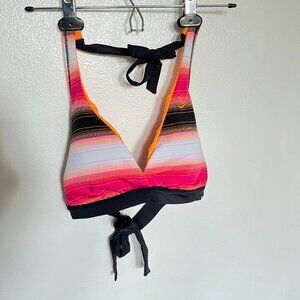 Nike | Black, Orange & Pink Stripe Padded Bikini Top